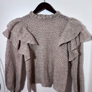 Ulla Johnson Camilla Frill Open-Knit Alpaca Blend Ruffle Shoulder Pullover